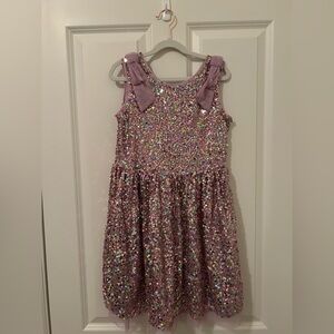Sparkling Purple Sequin Bow Shoulder Dress